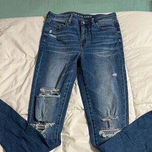 American Eagle Outfitters Blue Skinny Distressed Jeans